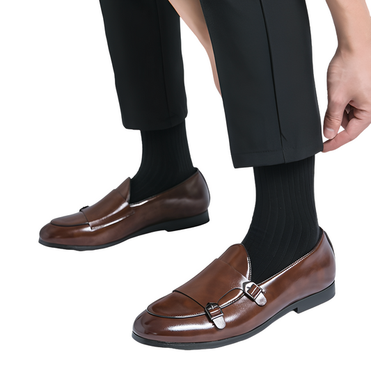 Bryan - Formal men's leather slip-on shoes with double buckle