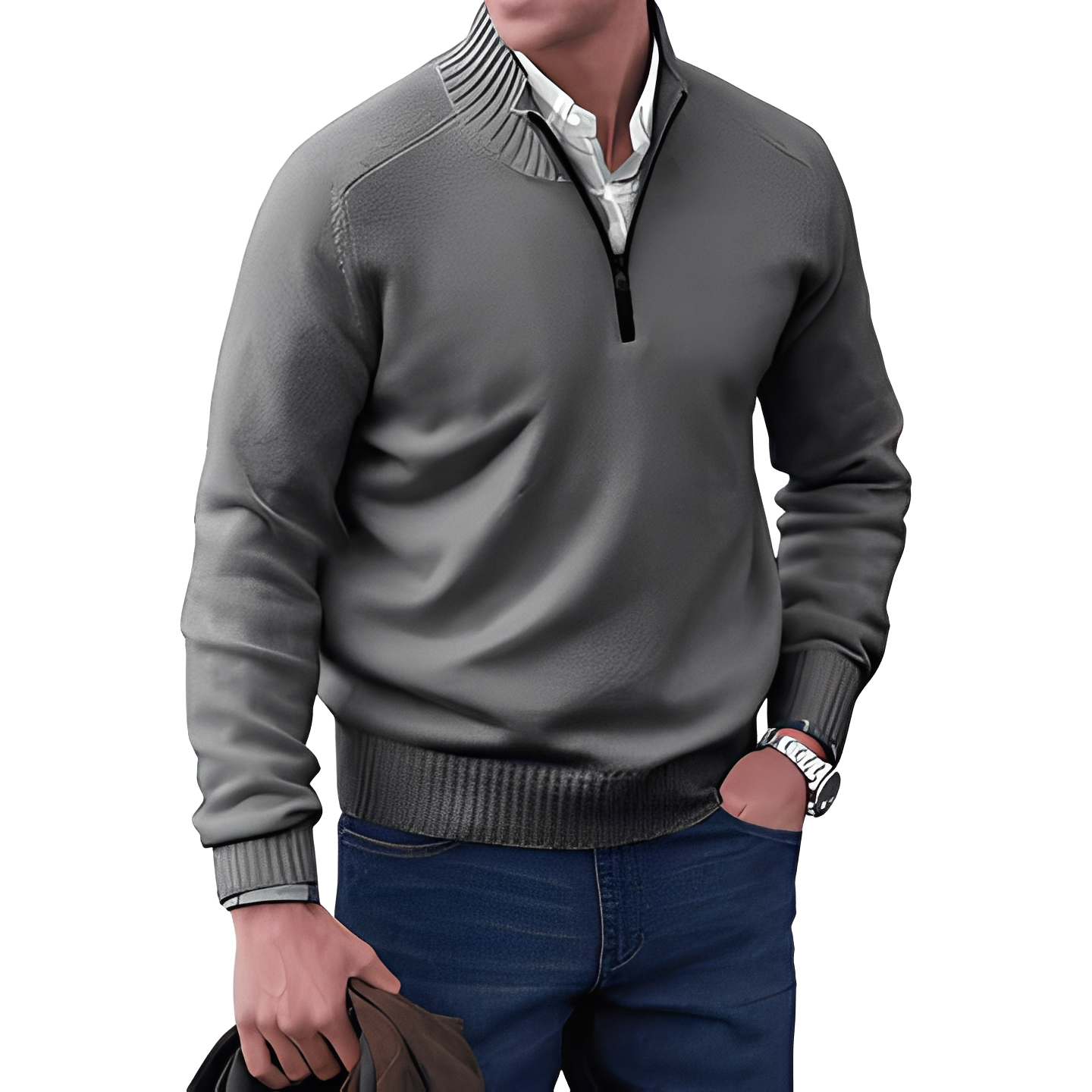 Khirvy - Elegant pullover with half zipper for man