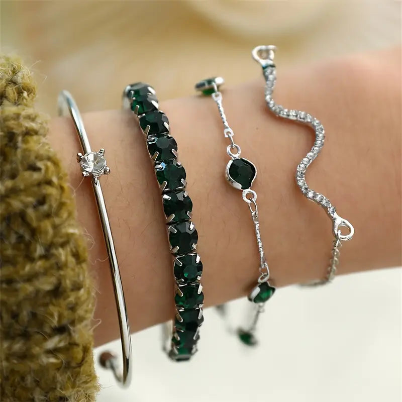 Camille – Conjunto de braceletes elegantes com pedras verdes