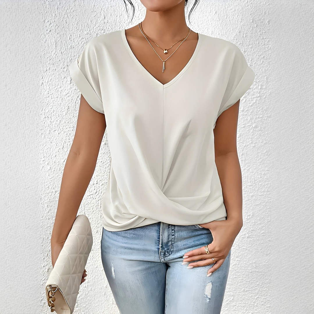 Velanie - Camiseta Casual com Decote em V
