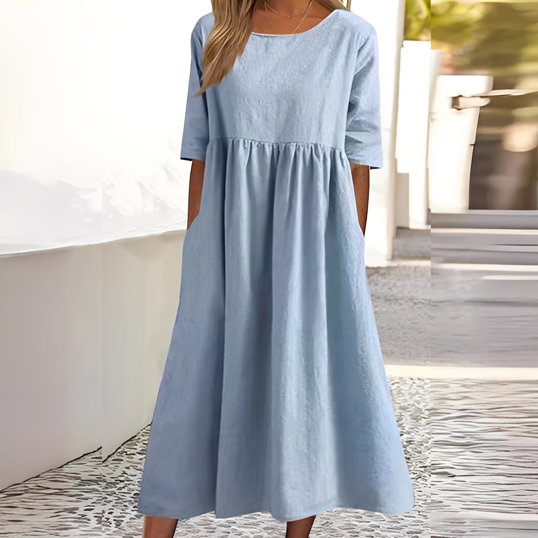 Sylvette - Vestido de algodão para mulher com decote redondo