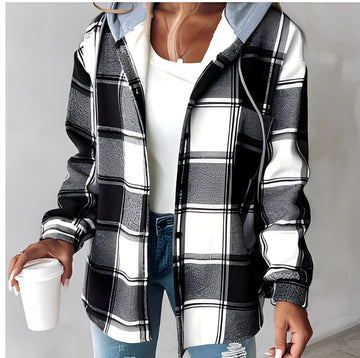 Éliette - Casaco com capuz xadrez de inverno para mulheres