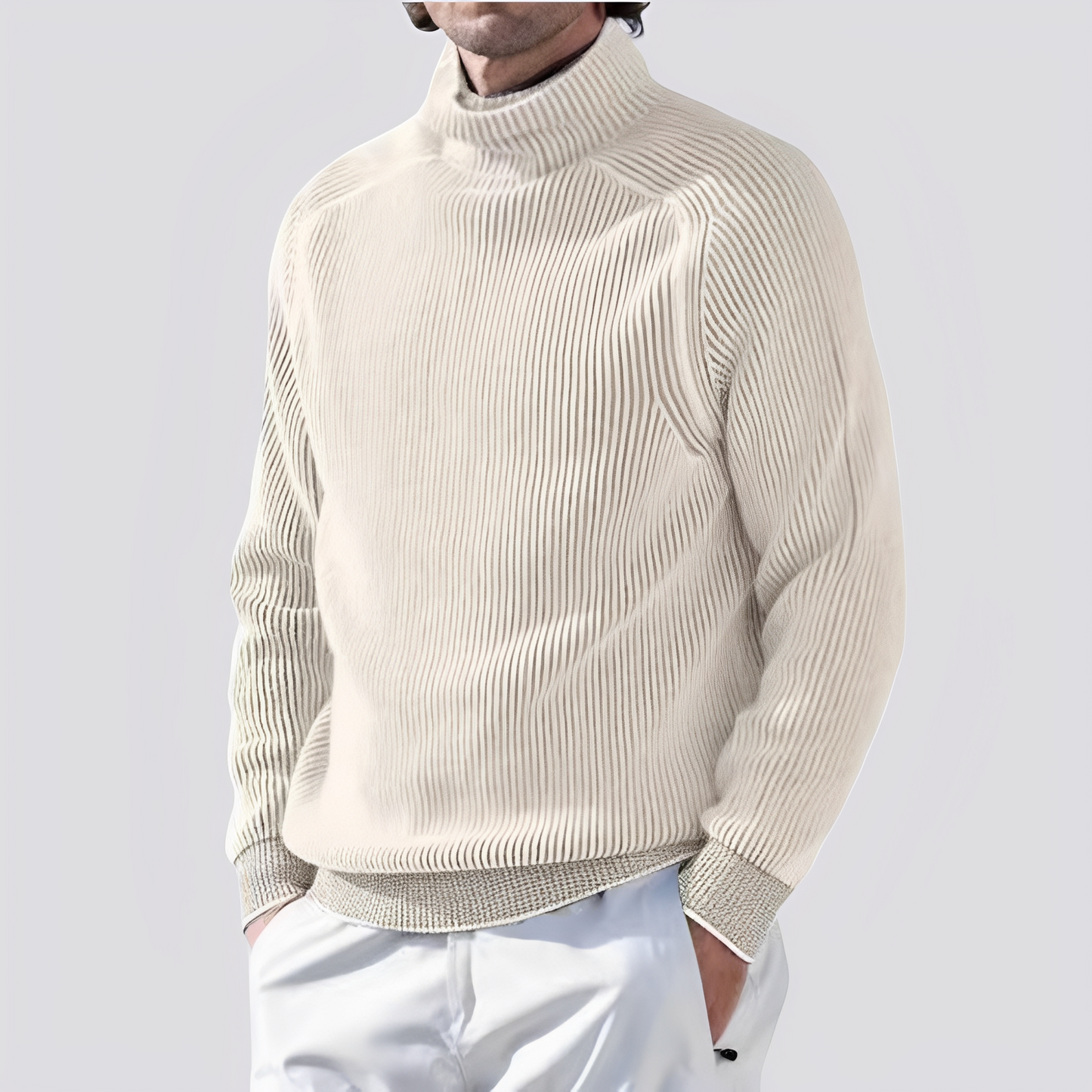 Zack - Warm Knitted Sweater with Ribbed Pattern for Men