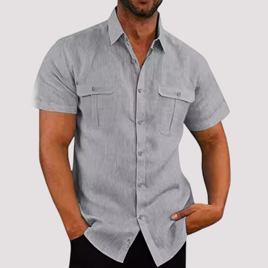 Camisa Masculina de Manga Curta – Camisa Estilosa com Botões para Verão, Férias & Lazer