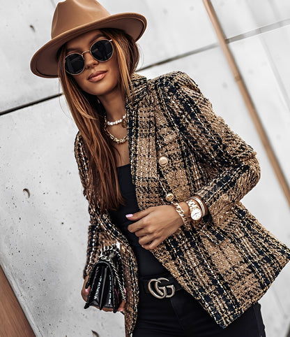 Cheri - Elegante, blazer justo com padrão xadrez para mulheres