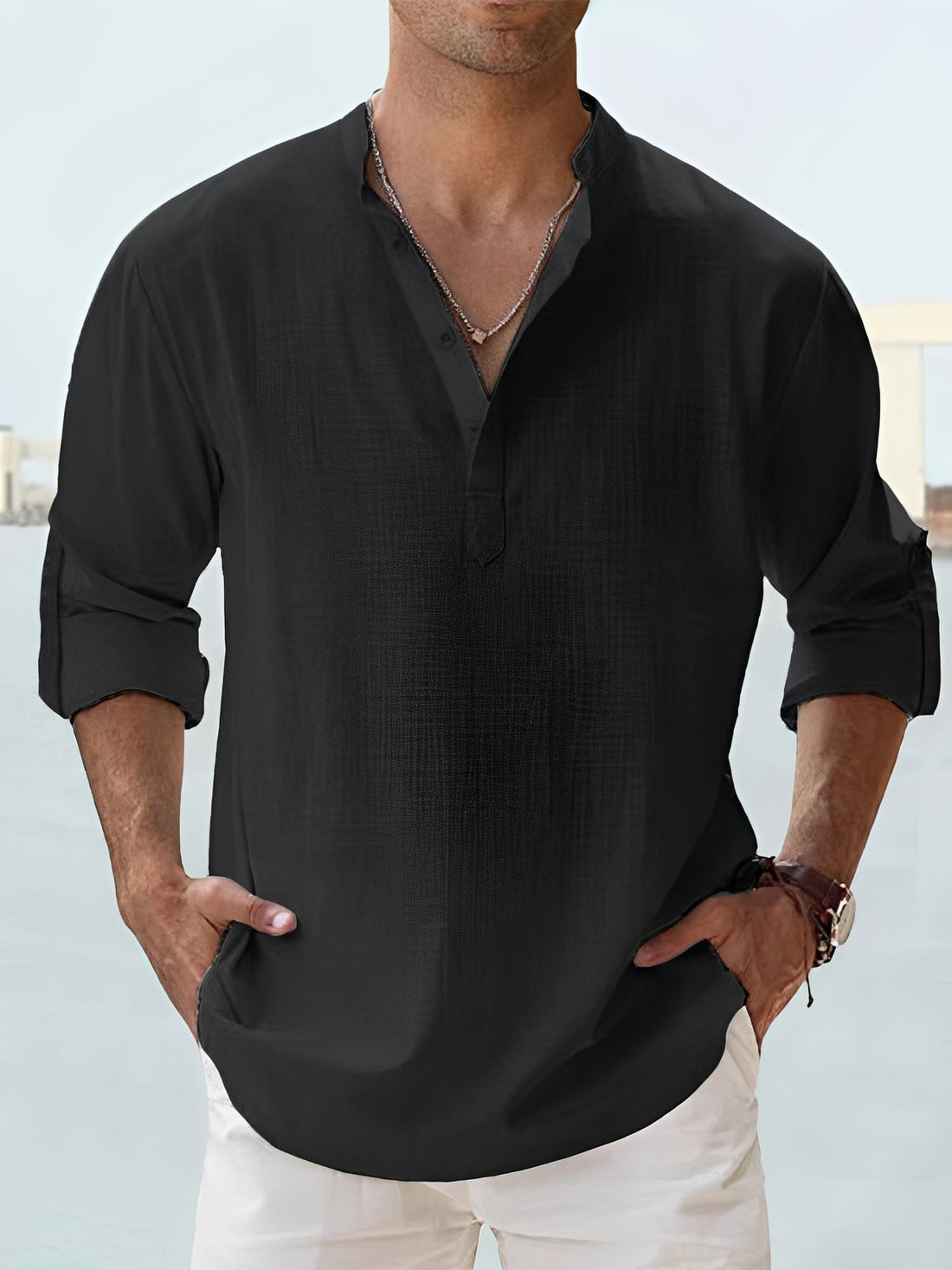 Ronnie – Camisa de manga comprida para homem – para dias quentes com visual casual