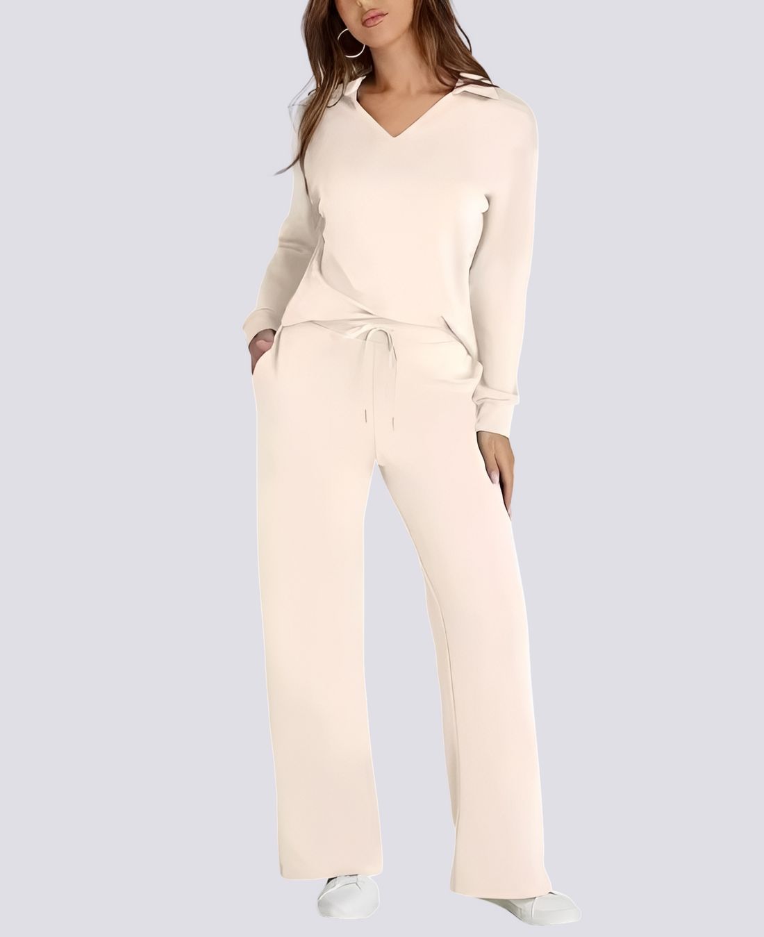 Bella - Conjunto Casual com Decote em V e Elástico