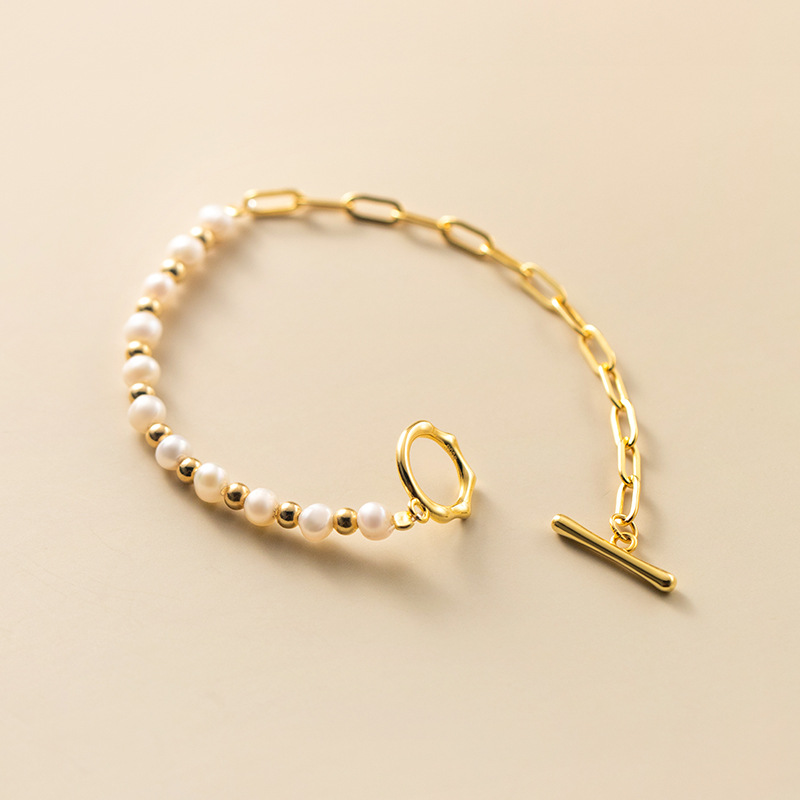 Bracelete de pérolas a metade - Bracelete de pérolas metade e metade