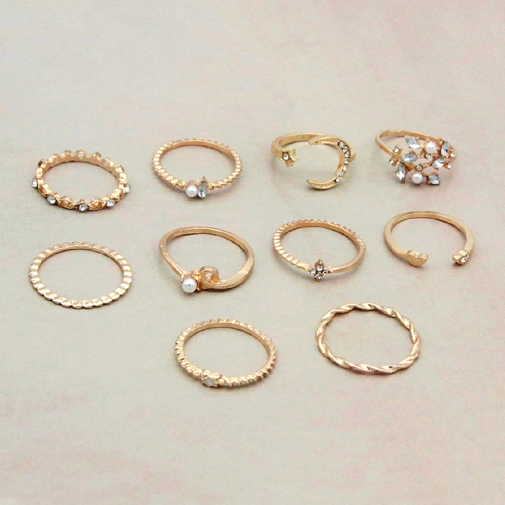 Luna e estrela - Bague de moda de 10 peças
