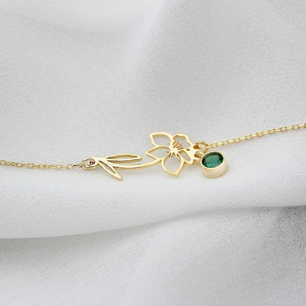 Bracelet de Festa de Aniversário - Bracelet com Pedra de Nascimento e Flor