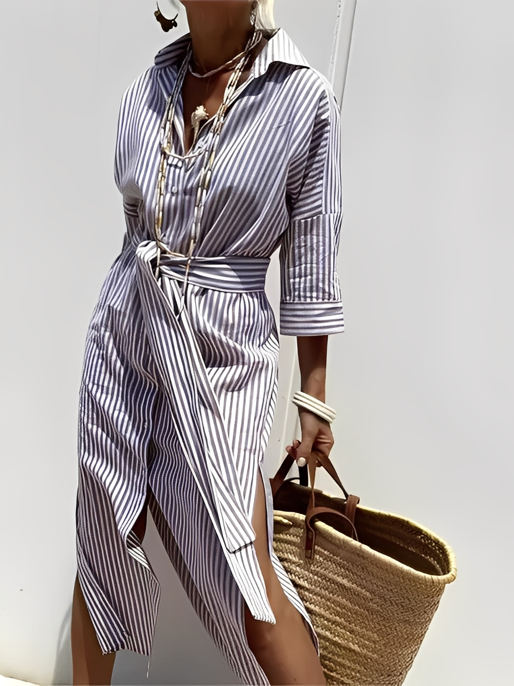 Flora - Classic striped shirt dress for woman