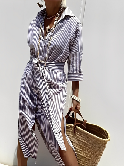 Flora - Classic striped shirt dress for woman