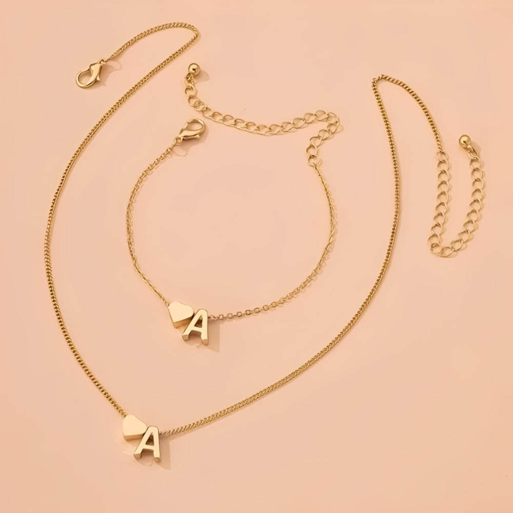 Conjunto de joias em coração inicial - conjunto de joias Initial Love