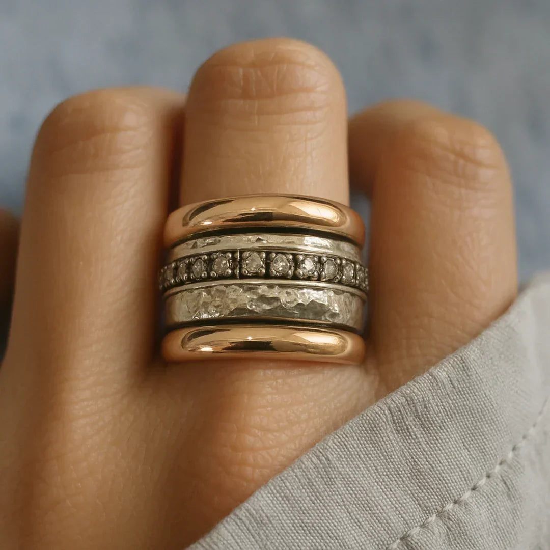 Maellie – Bague vintage espessa em ouro e prata