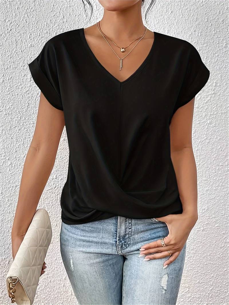 Kaira - Top Fashionável com Decote em V e Detalhe Torcido