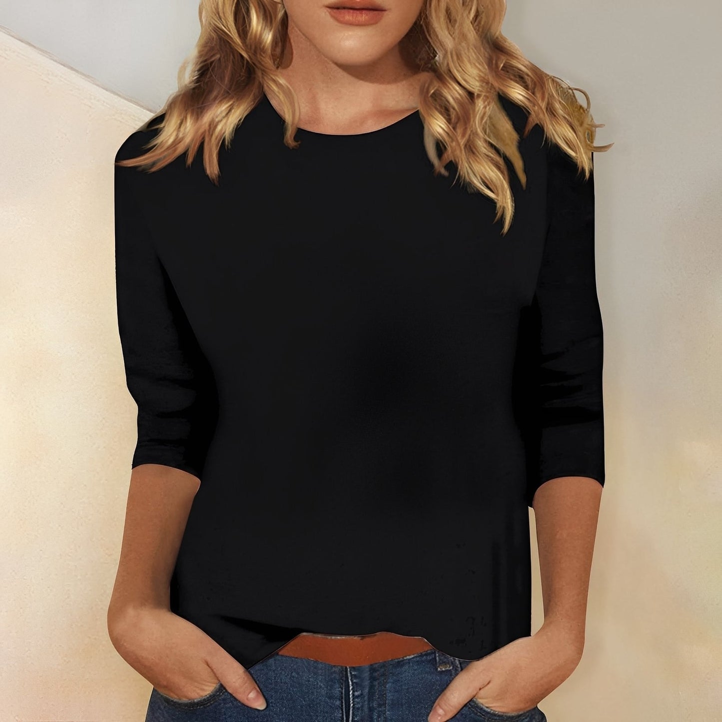 Louisa - Camiseta de manga longa casual e simples para mulheres