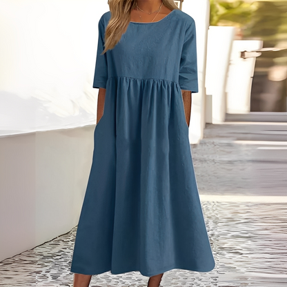 Sylvette - Vestido de algodão para mulher com decote redondo