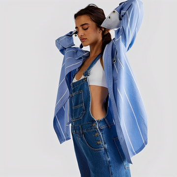Mildred - Clássica, solta jardineira jeans para mulheres