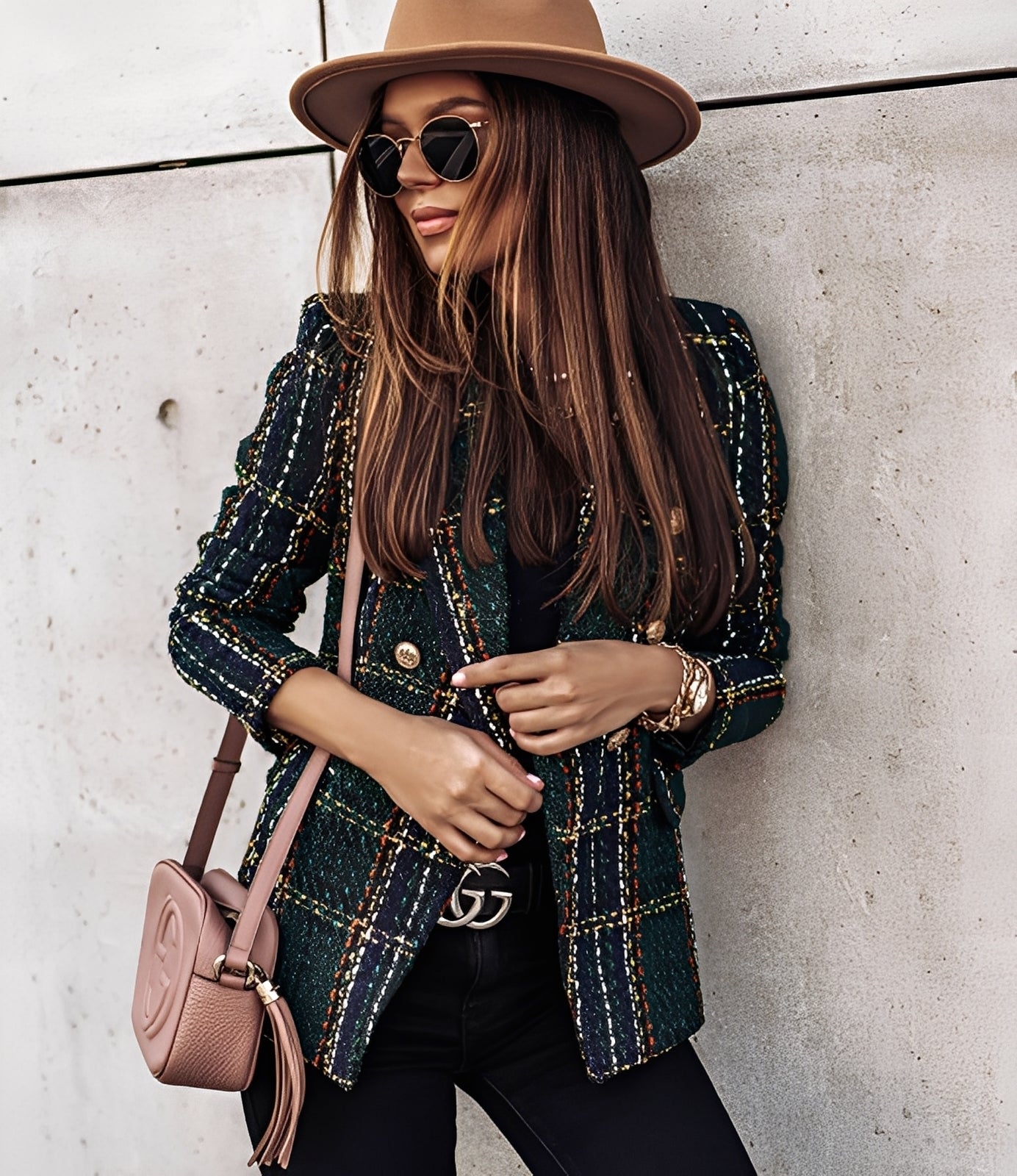 Cheri - Elegante, blazer justo com padrão xadrez para mulheres