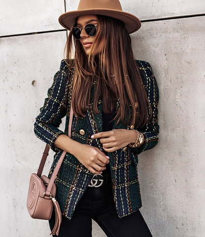 Cheri - Elegante, blazer justo com padrão xadrez para mulheres