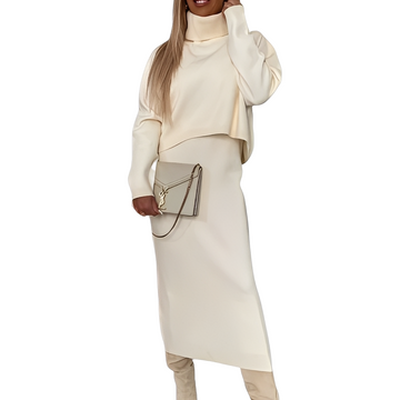 Natalee - Conjunto elegante de suéter de gola alta e saia para mulheres