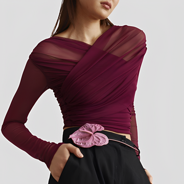 Cara - Blusa Estilosa com Mangas Longas Franzidas