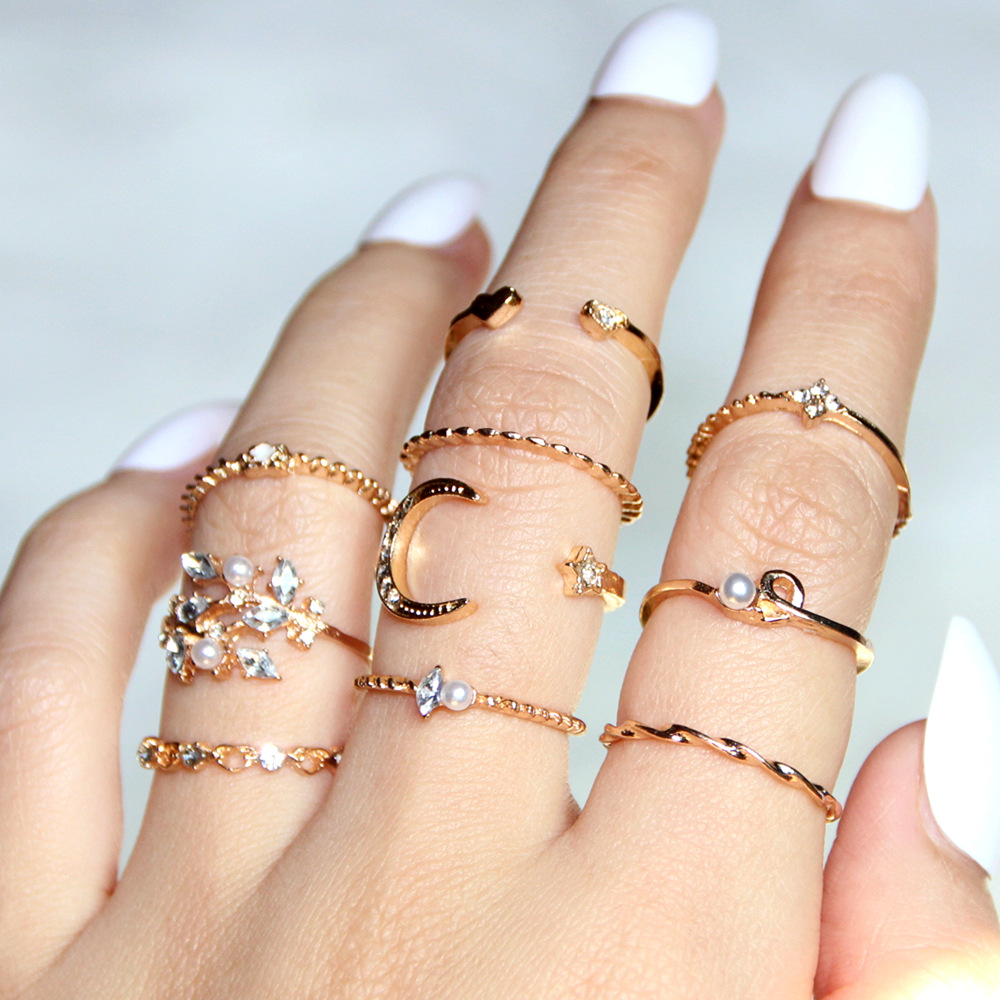 Luna e estrela - Bague de moda de 10 peças