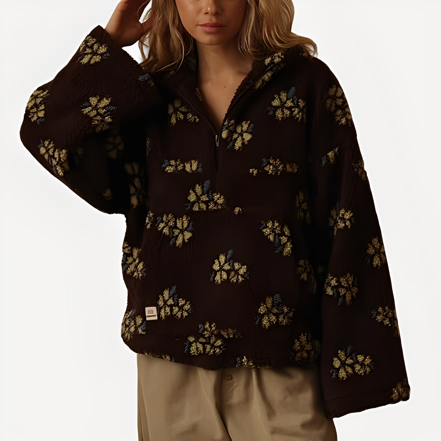 Elizabeth - Pulôver Sherpa Elegante com Estampa de Flores para Mulheres