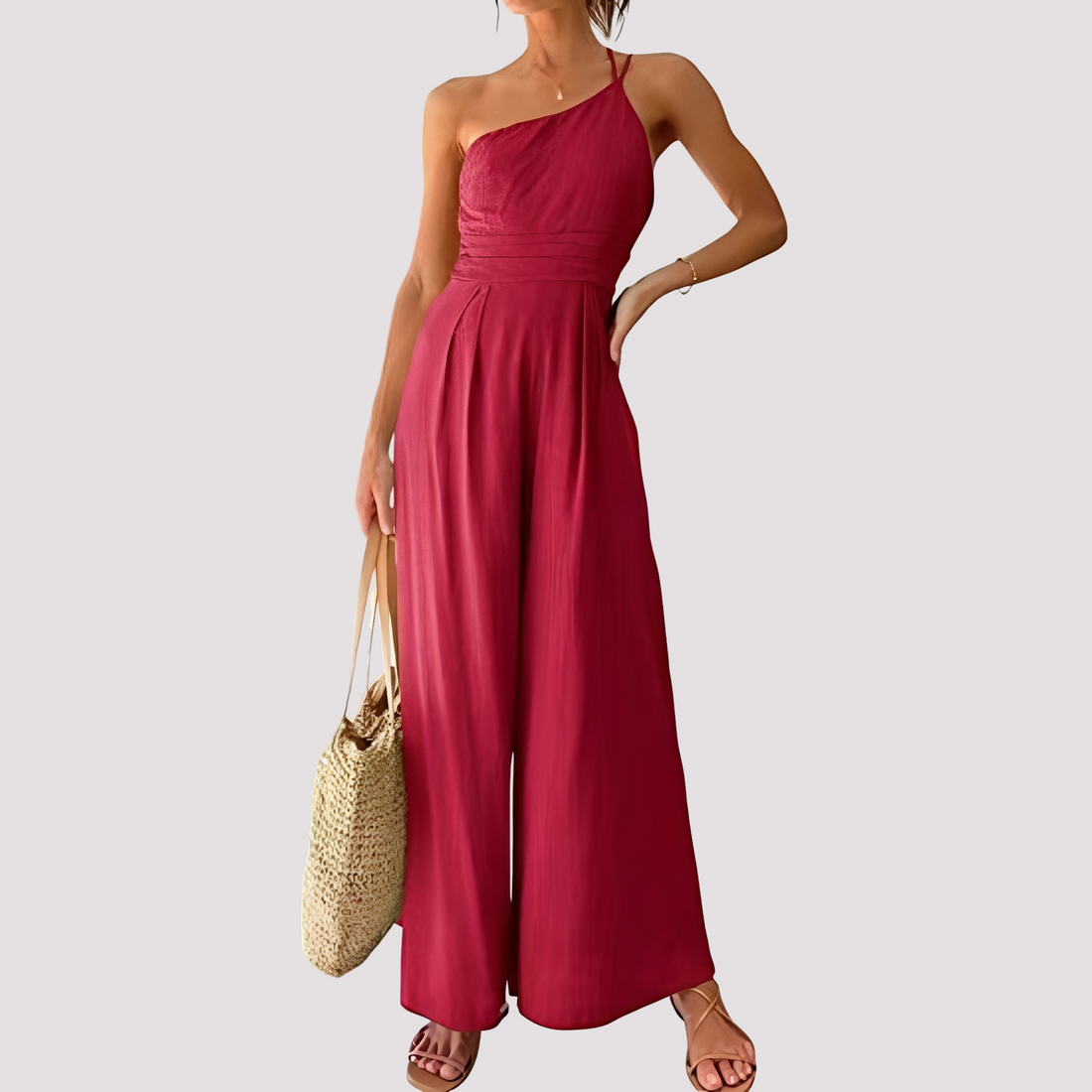 Carla - Macacão elegante de um ombro com perna larga para mulheres