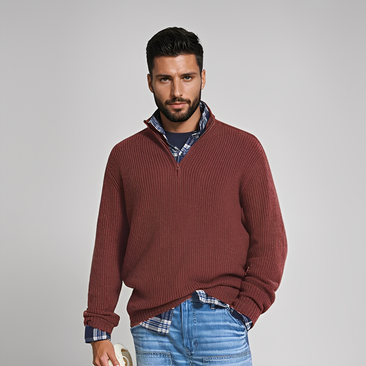 Drix - Suéter confortável e quente com meio-zip para homem