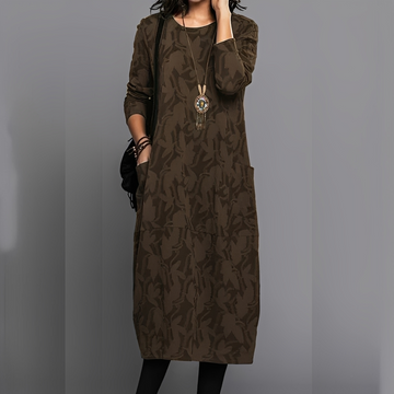 Sébastienne - Vestido de inverno casual com gola redonda para mulheres