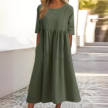 Sylvette - Vestido de algodão para mulher com decote redondo