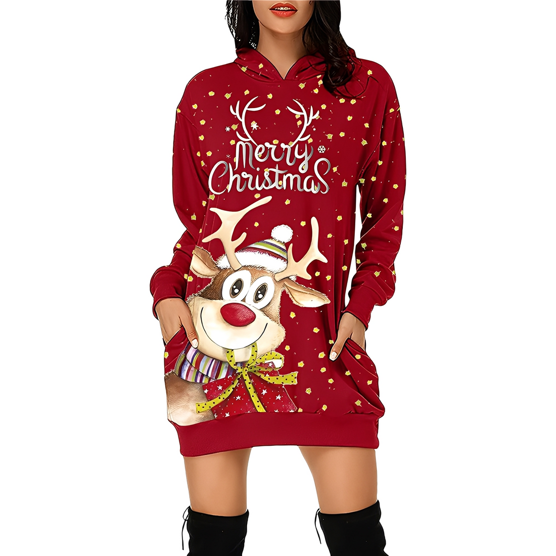 Georgia - Vestido de Natal estiloso com capuz para mulheres