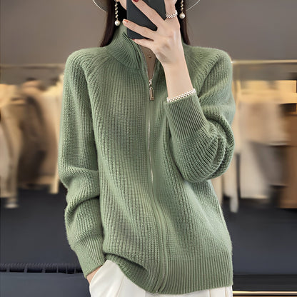 Margaret - Cardigan de lã com fecho éclair para mulheres