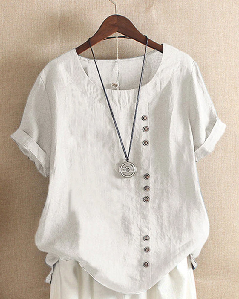 Julianny - Blusa simples com mangas curtas e gola redonda