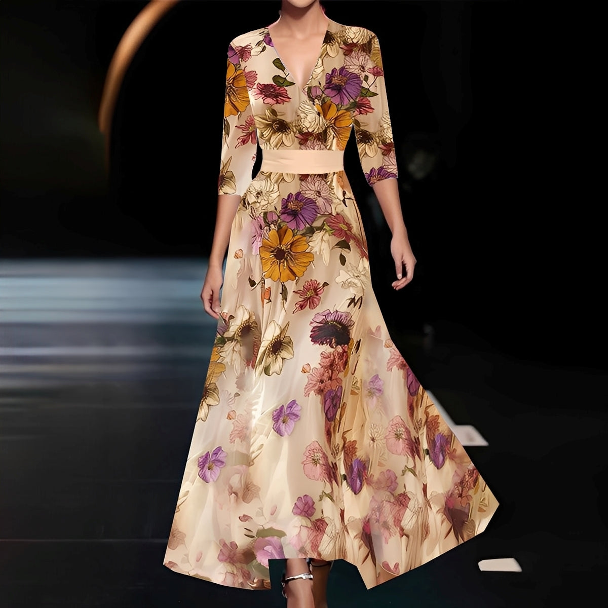 Débora - Vestido longo elegante com estampa floral para mulheres