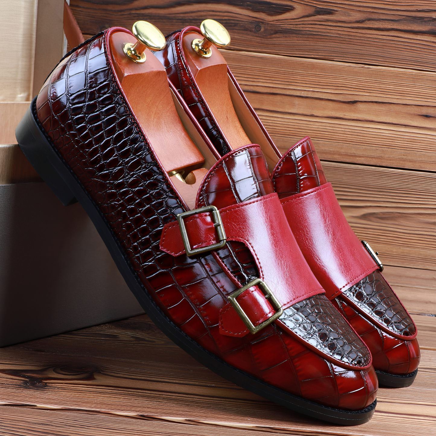 Rafael - Elegant Men's Leather Slip-On Shoe with Double Buckle