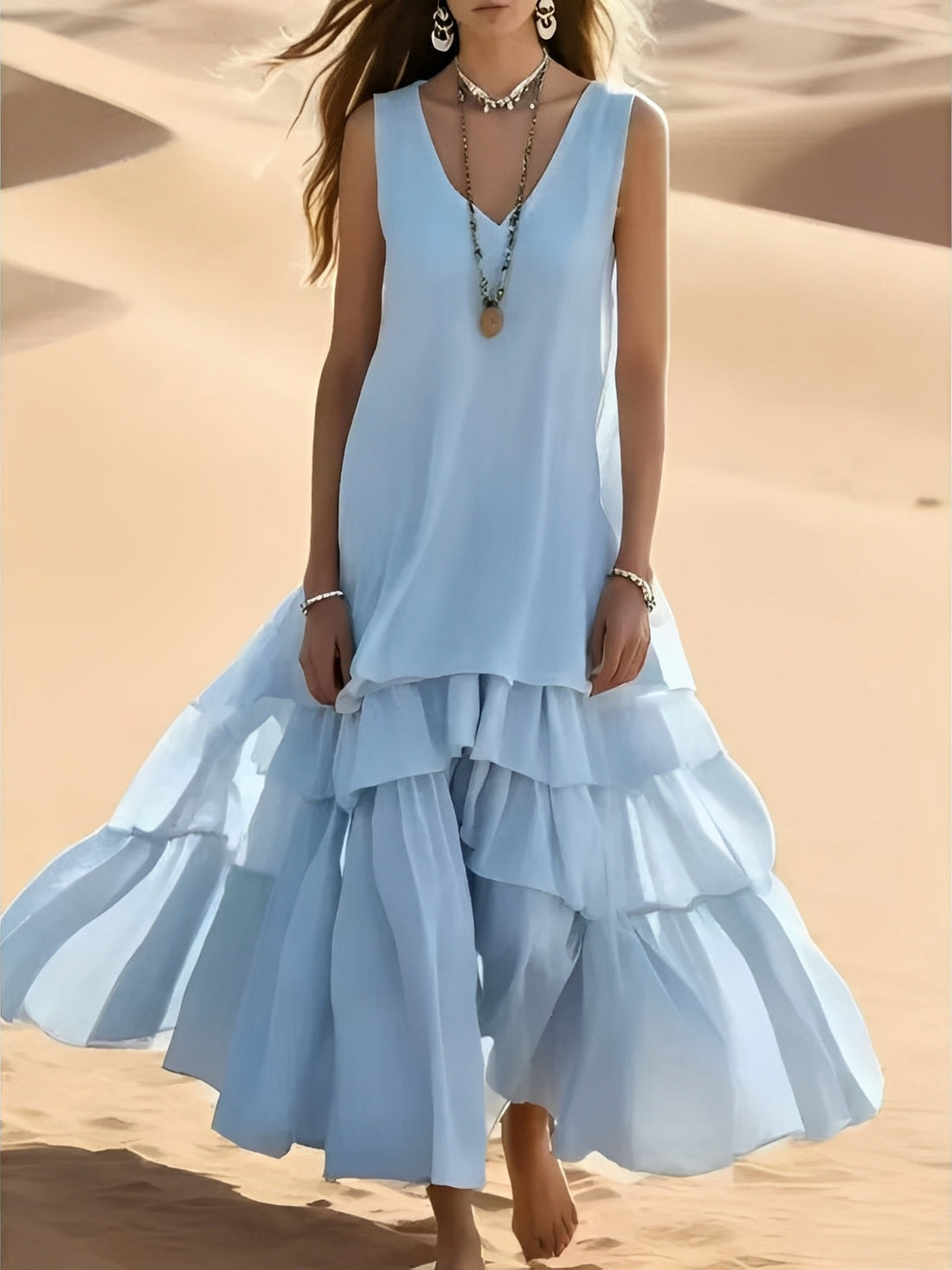 Mollie - Vestido maxi casual com bainha larga para mulheres