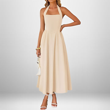 Joanna - Vestido Midi Estiloso com Gola Halter