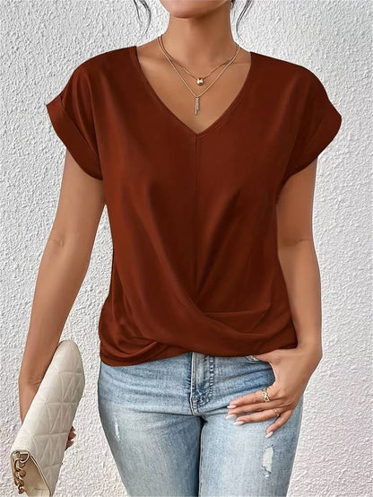 Kaira - Top Fashionável com Decote em V e Detalhe Torcido