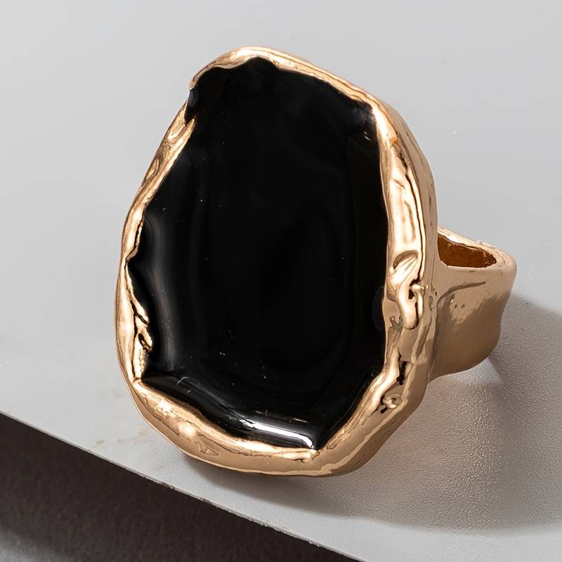 Bague vintage de pierre preta surdimensionada - Bague preta vintage exagerada