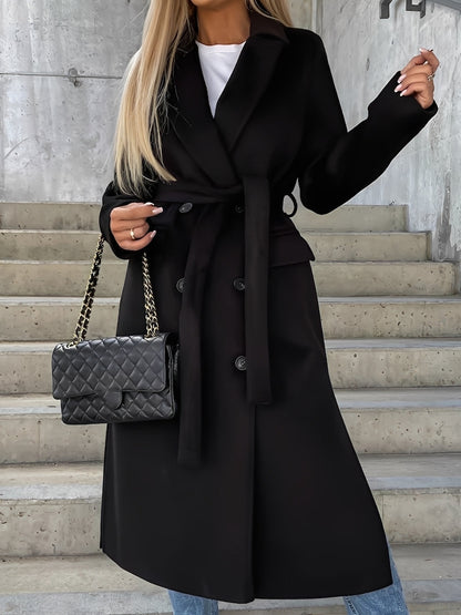Evelyn - Eleganter Mantel mit doppelter Knopfreihe und langem Revers für Damen