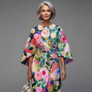 Reina - Vestido Midi Floral com Cintura Marcada