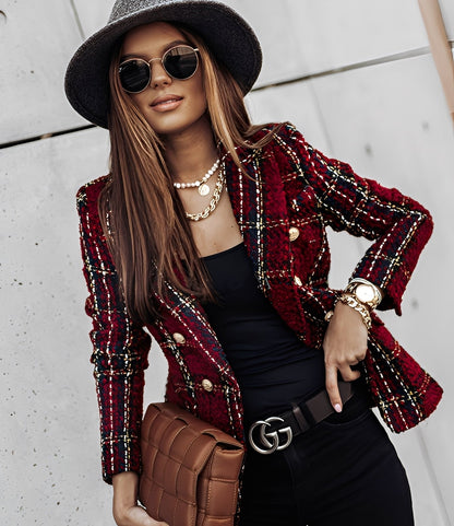 Cheri - Elegante, blazer justo com padrão xadrez para mulheres