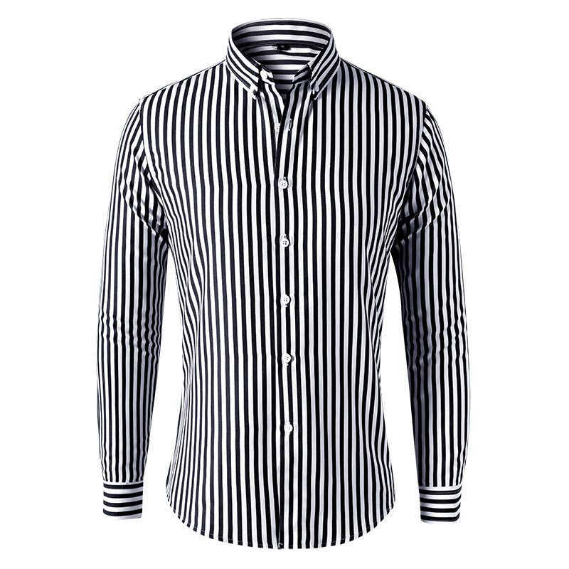 Dexter - Camisa casual listrada de manga longa para homens