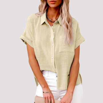 Josie - Blusa de manga curta folgada com bolso para mulheres