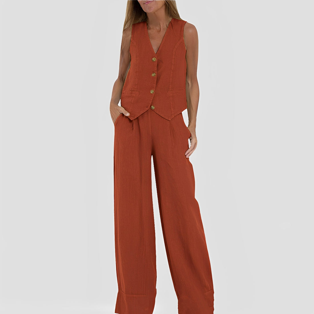 Joan - Conjunto casual sem mangas com perna larga para mulheres