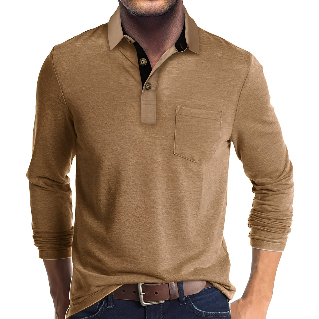 Marty - Camisa polo casual de manga comprida para homens