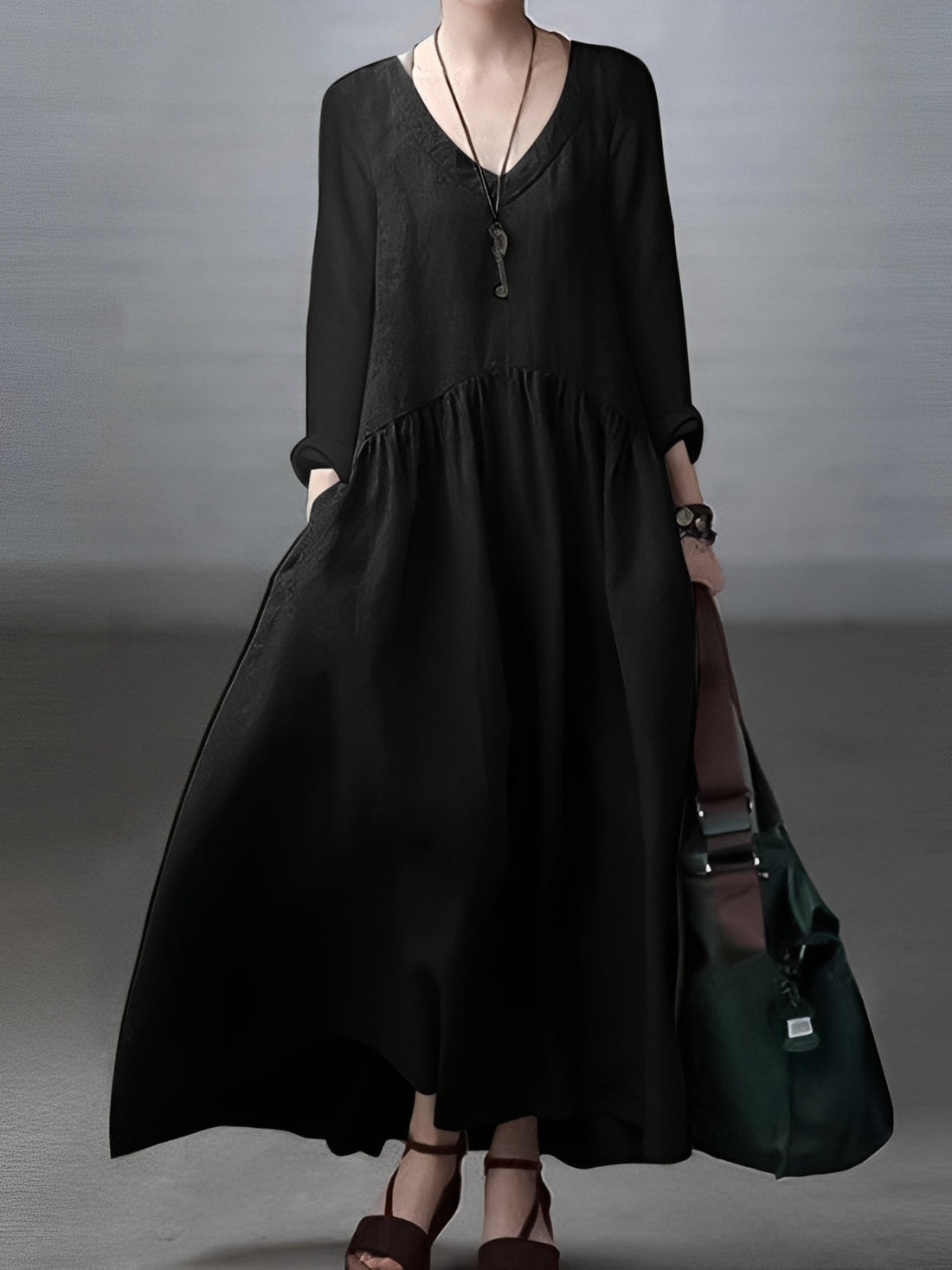 Lindy - Vestido casual e solto com decote em V para mulheres