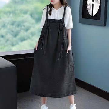 Antonia - Vestido jeans elegante em tamanho grande com bolsos para mulheres